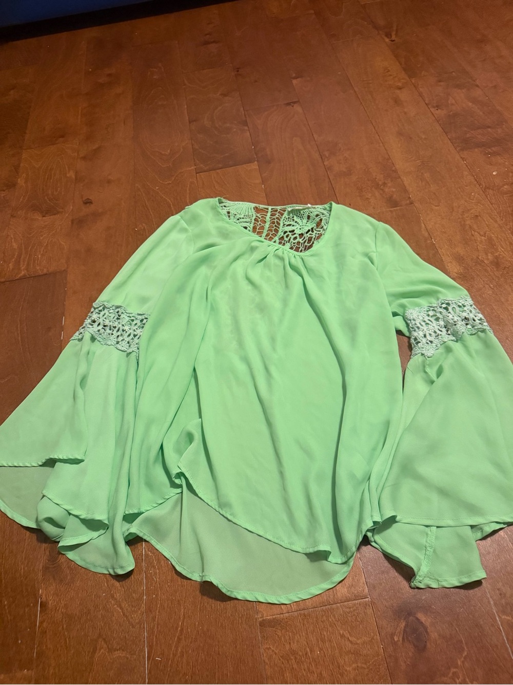 Audrey Ann Lime Green Lace Blouse – Size Large